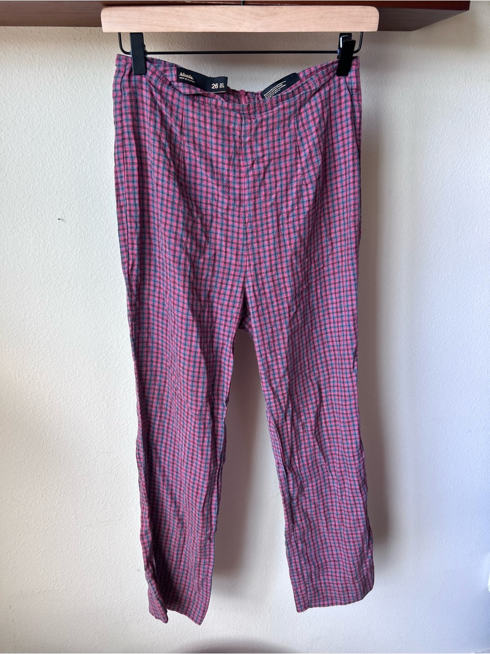 Afends Hemp revolution 26 US4 Red Plaid Casual Pants zipper